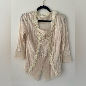 Pretty Angel Cream Linen Blend VTG Boho Fairy Coastal Cottage Women’s Top Medium